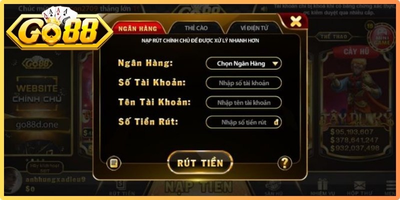 Quy trình thực hiện rút tiền siêu tốc tại Go88