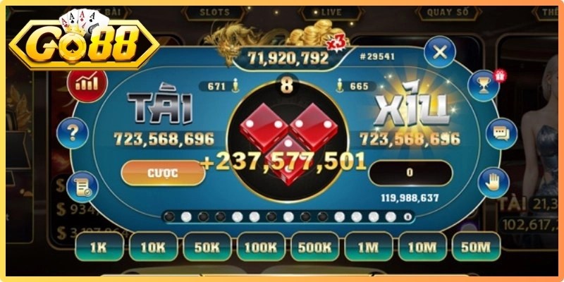 Giao diện đặt cược trực quan của Tài Xỉu Go88